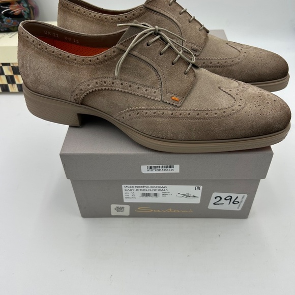 Men’s Santoni, easy suede brogue wing tip Oxford size 12.5 US made in Italy main image 10